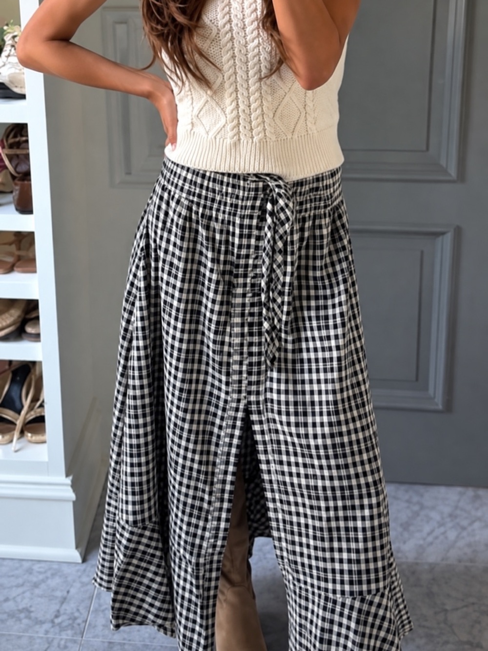 NWT VICI Plaid Drawstring Maxi Skirt